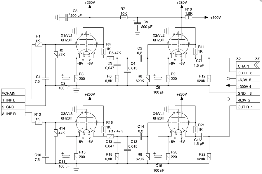Предусилитель на 6н23п схема