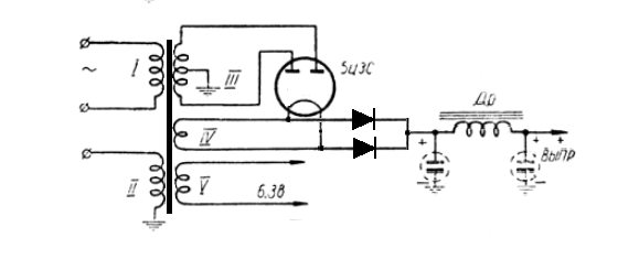 Блок питания на 6ц5с схема